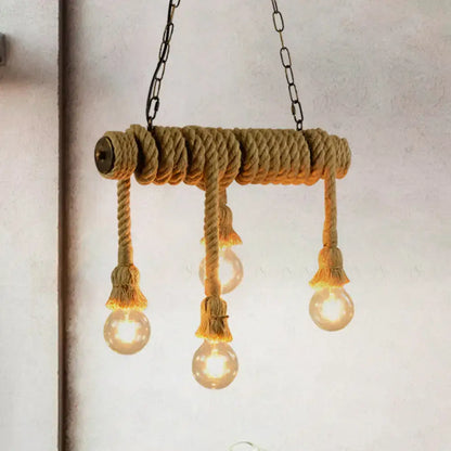 Industrial beige rope hanging island light for dining room