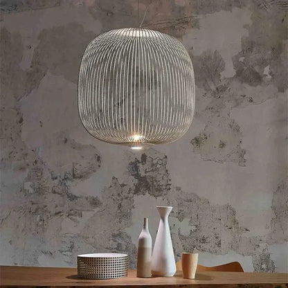 Industrial birdcage iron table lamp white & amber dining room led