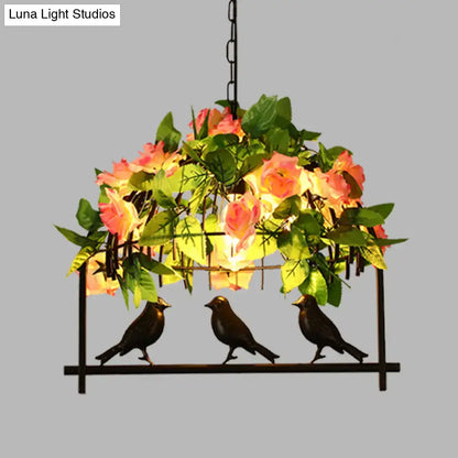 Industrial birdcage island pendant with roses – kitchen dining room