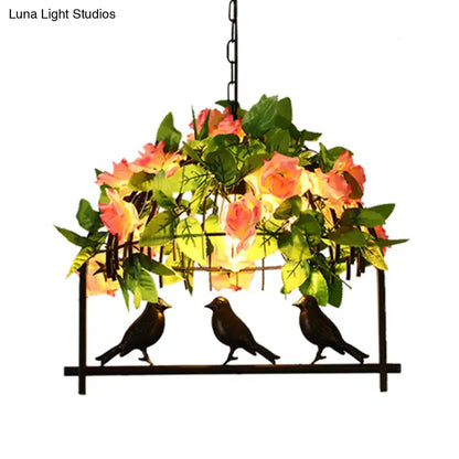 Industrial birdcage island pendant with roses – kitchen dining room