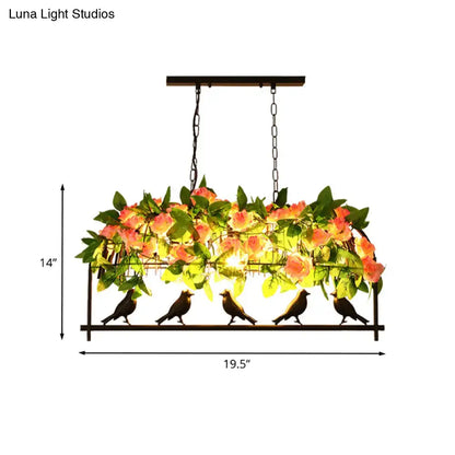 Industrial birdcage island pendant with roses – kitchen dining room