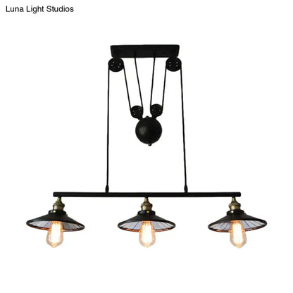 Industrial black 3-bulb pulley island pendant light for kitchens