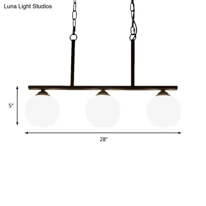 Industrial black 3-light opal glass globe pendant – dining room