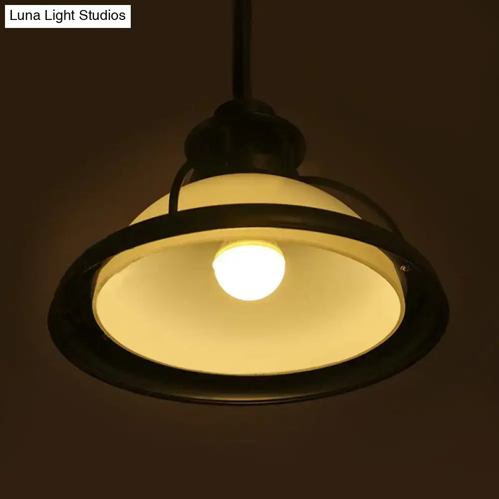 Industrial black 3 light white & green glass pendant dining room