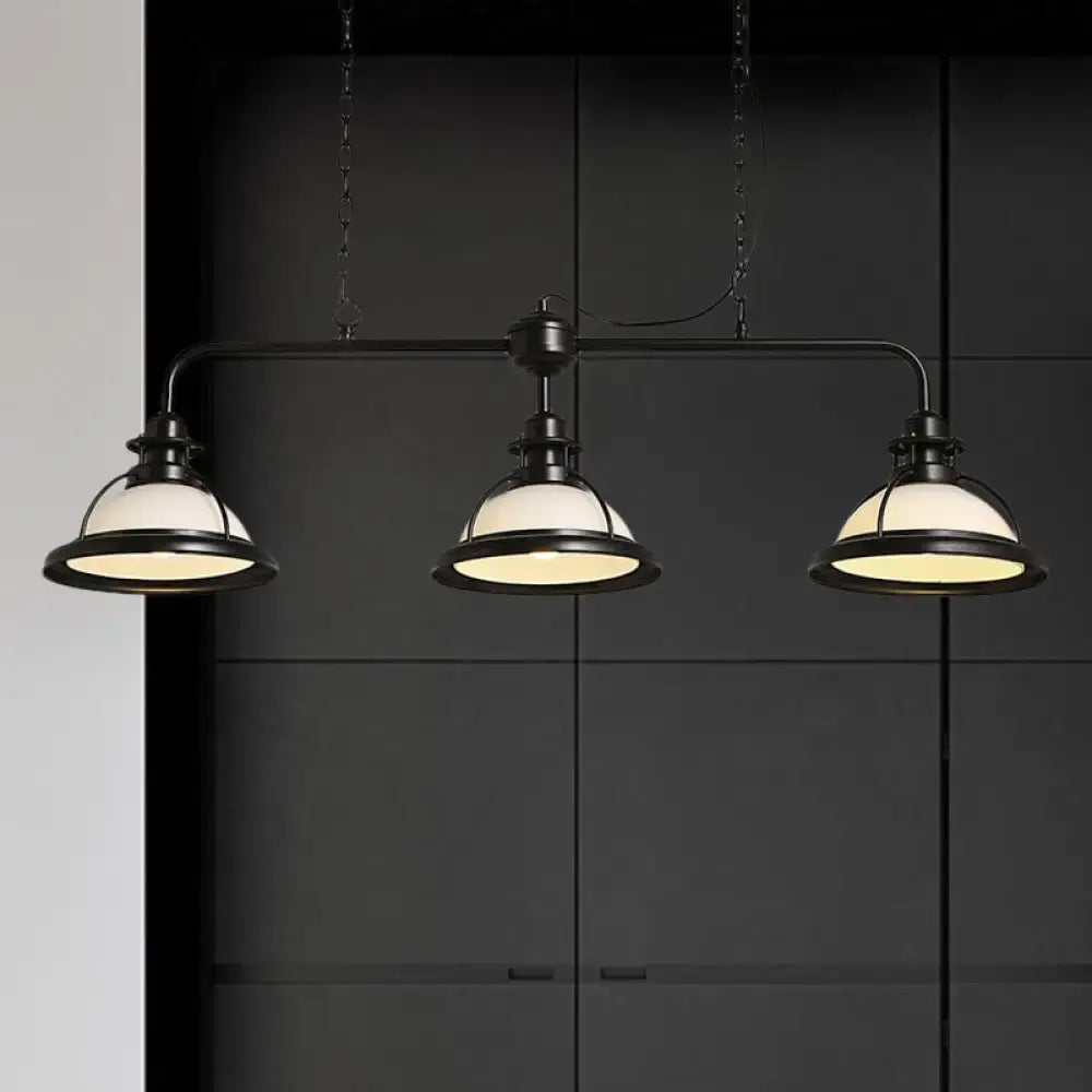 Industrial black 3 light white & green glass pendant dining room