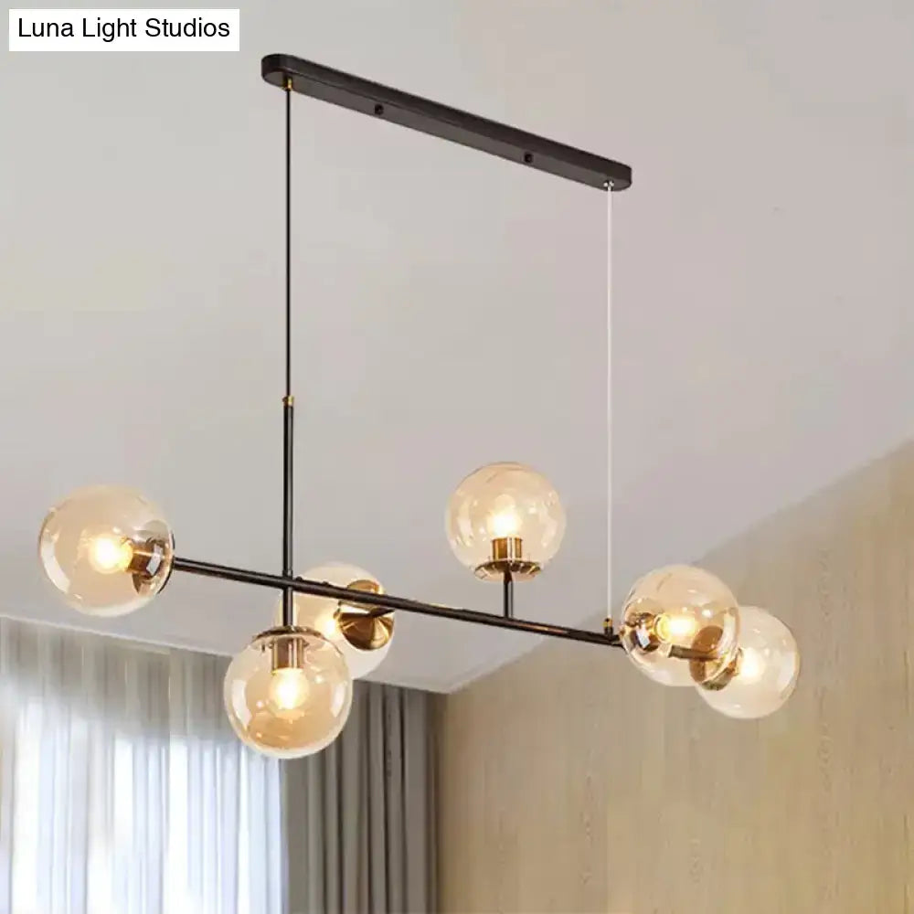 Industrial black 6-light island pendant amber & milky white kitchen