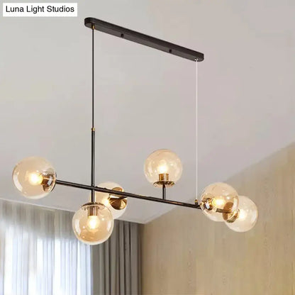Industrial black 6-light island pendant amber & milky white kitchen