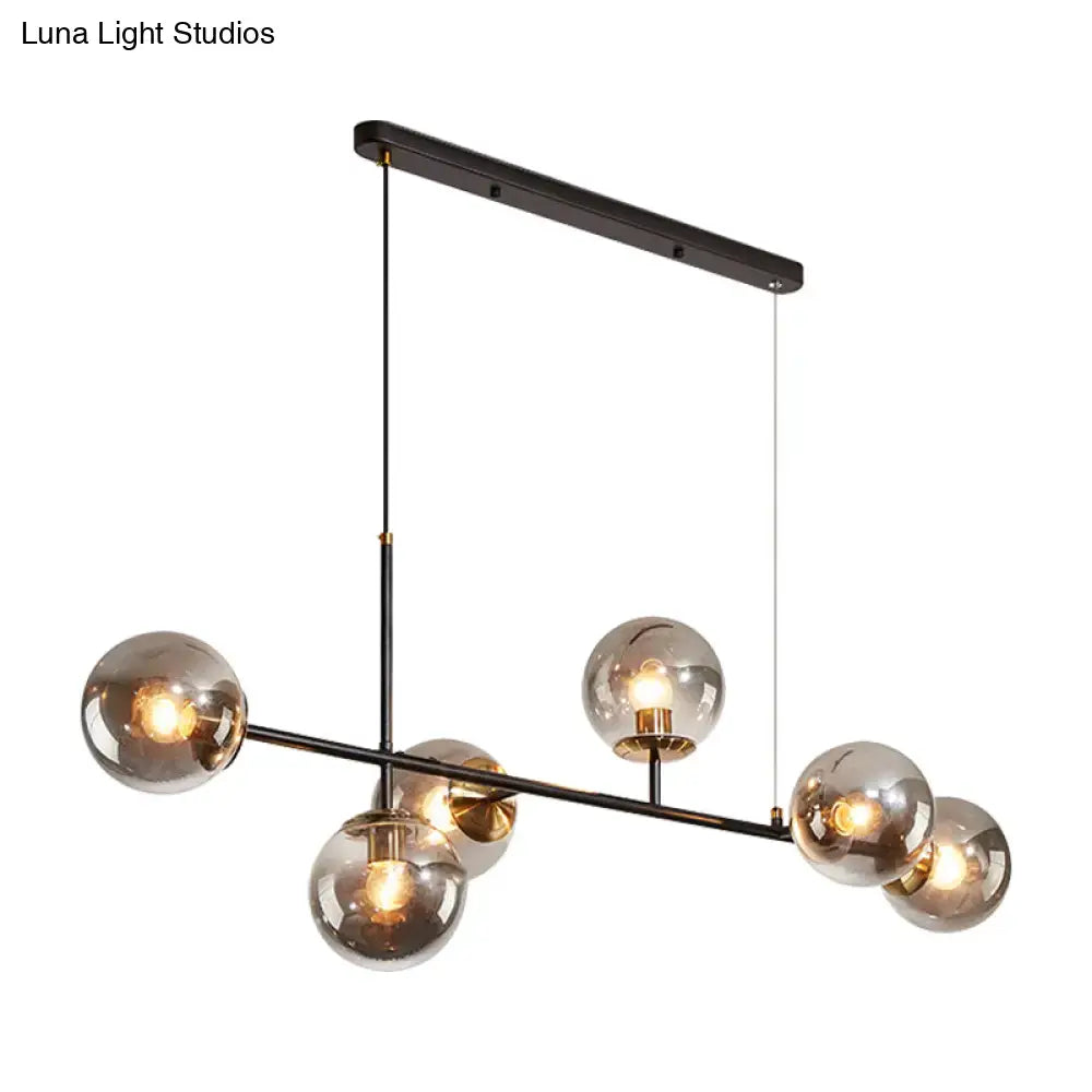 Industrial black 6-light island pendant amber & milky white kitchen