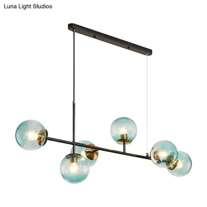 Industrial black 6-light island pendant amber & milky white kitchen