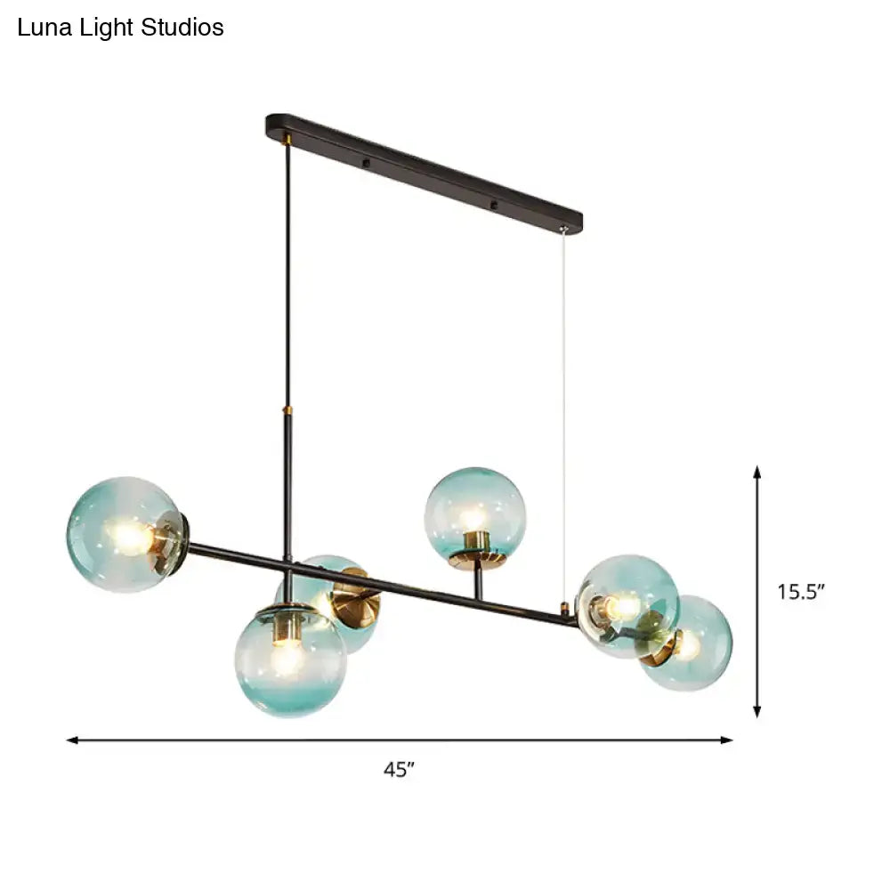 Industrial black 6-light island pendant amber & milky white kitchen