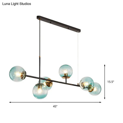 Industrial black 6-light island pendant amber & milky white kitchen