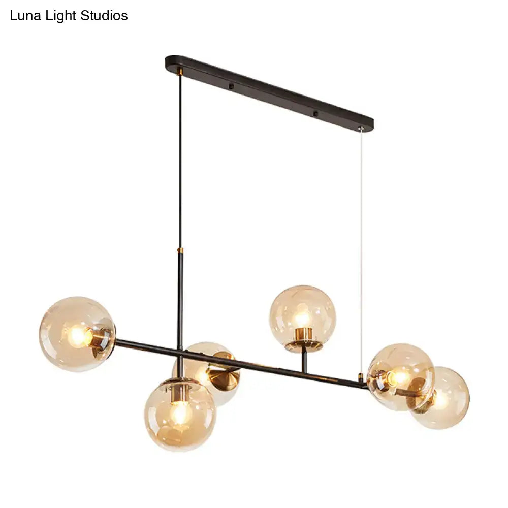 Industrial black 6-light island pendant amber & milky white kitchen
