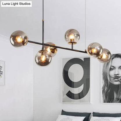 Industrial black 6-light island pendant amber & milky white kitchen