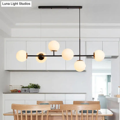 Industrial black 6-light island pendant amber & milky white kitchen