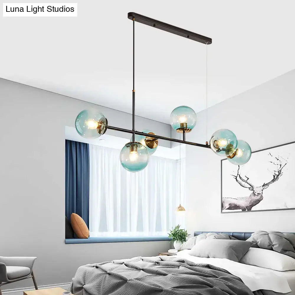 Industrial black 6-light island pendant amber & milky white kitchen