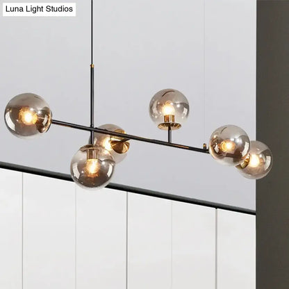 Industrial black 6-light island pendant amber & milky white kitchen