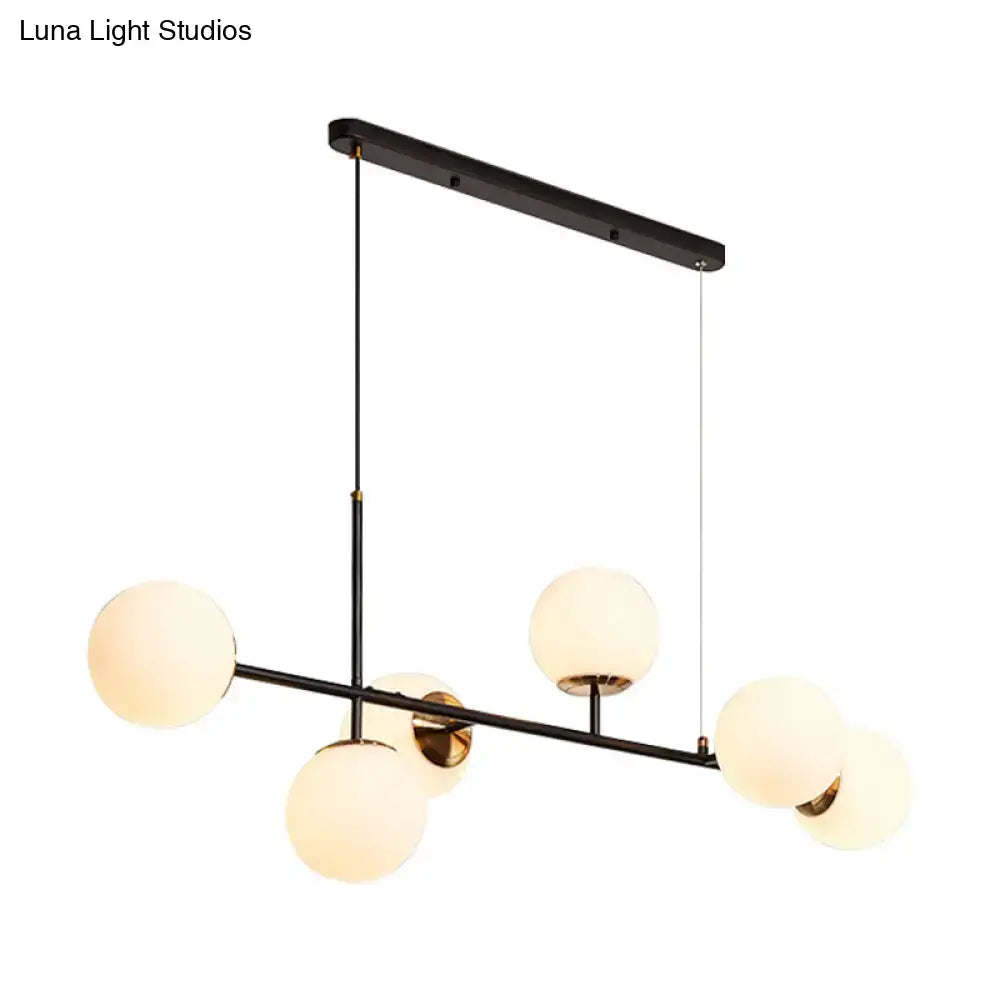 Industrial black 6-light island pendant amber & milky white kitchen