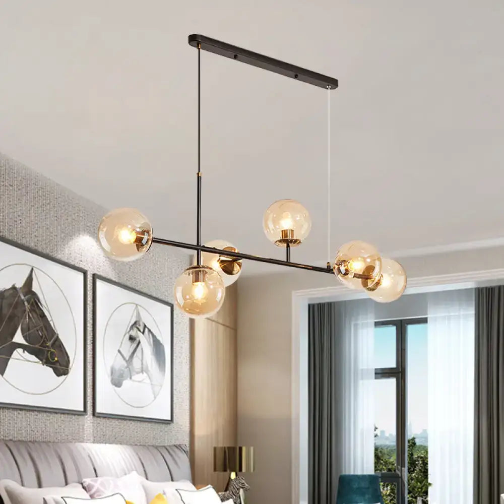 Industrial black 6-light island pendant amber & milky white kitchen