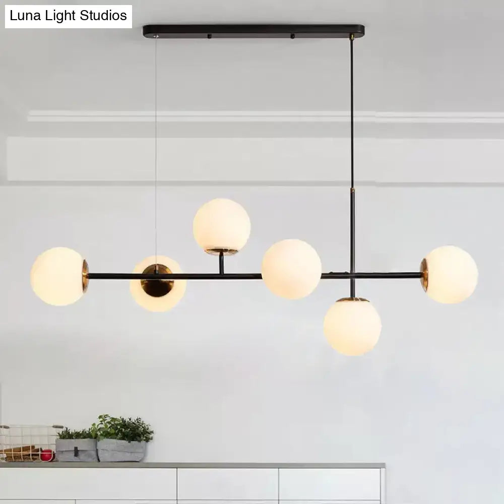 Industrial black 6-light island pendant amber & milky white kitchen