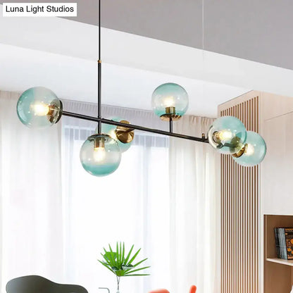 Industrial black 6-light island pendant amber & milky white kitchen