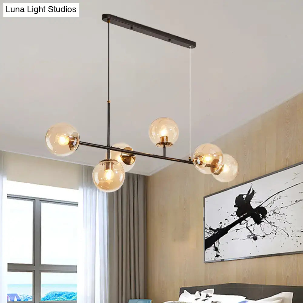 Industrial black 6-light island pendant amber & milky white kitchen