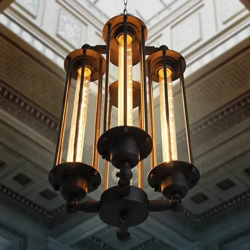 Industrial black 8-head hanging pendant lamp for dining room