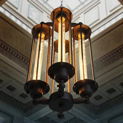 Industrial black 8-head hanging pendant lamp for dining room