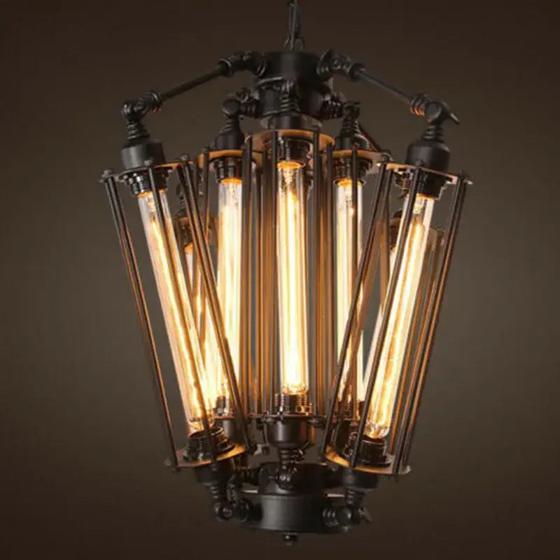 Industrial black 8-head hanging pendant lamp for dining room