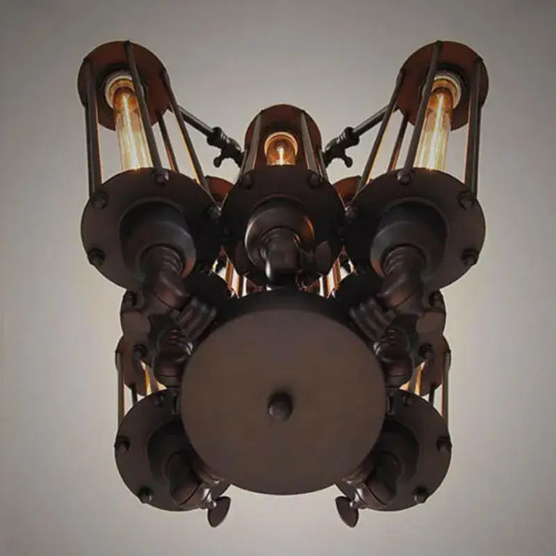 Industrial black 8-head hanging pendant lamp for dining room