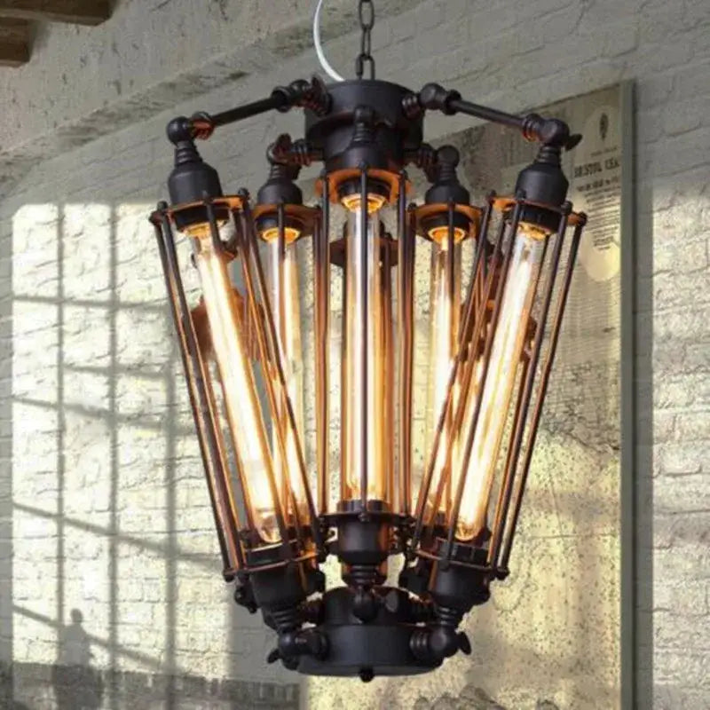 Industrial black 8-head hanging pendant lamp for dining room