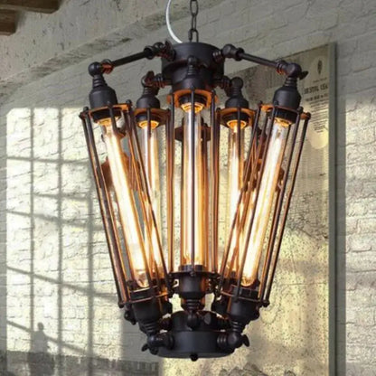 Industrial black 8-head hanging pendant lamp for dining room