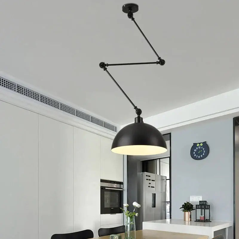 Industrial black adjustable long arm pendant light for living room