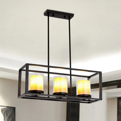 Industrial black amber cylinder island light fixture kitchen chandelier
