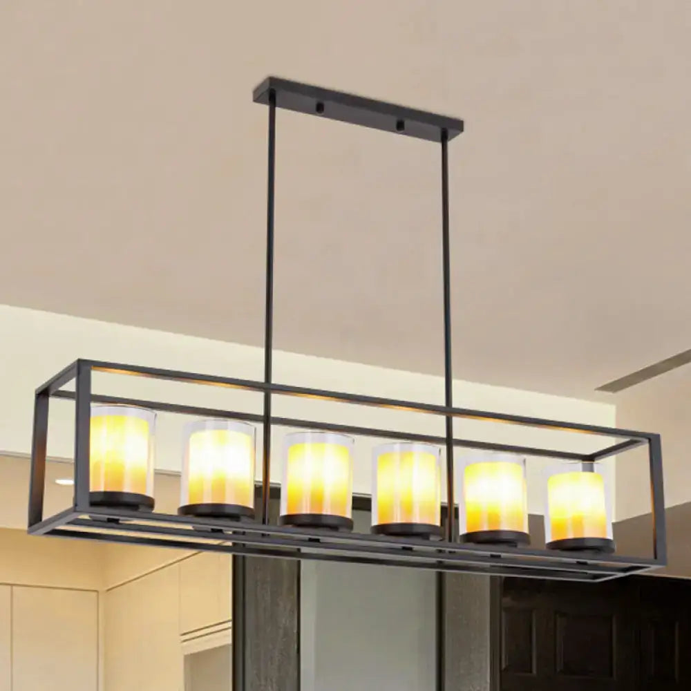 Industrial black amber cylinder island light fixture kitchen chandelier