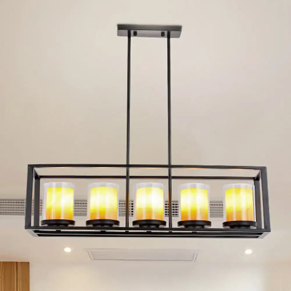 Industrial black amber cylinder island light fixture kitchen chandelier
