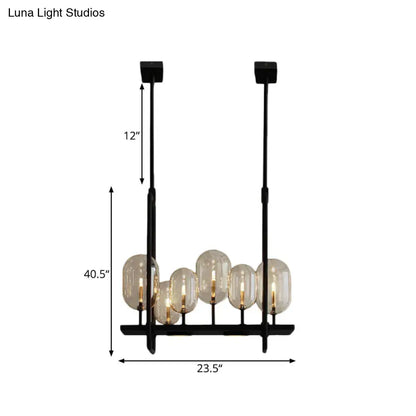 Industrial black amber glass chandelier – kitchen island lighting