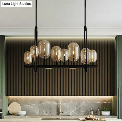 Industrial black amber glass chandelier – kitchen island lighting