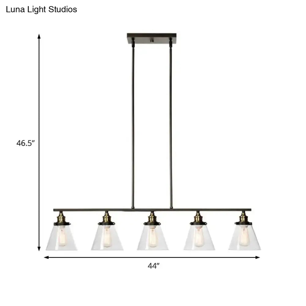 Industrial black and brass 5-head clear glass chandelier dining room