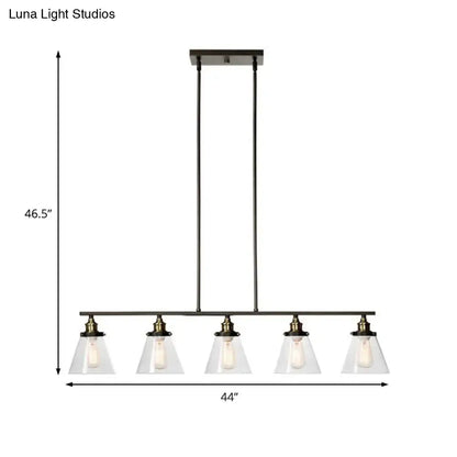 Industrial black and brass 5-head clear glass chandelier dining room