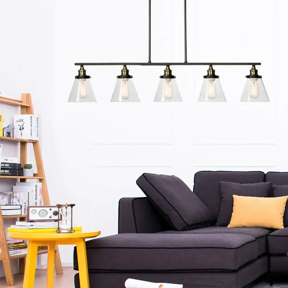 Industrial black and brass 5-head clear glass chandelier dining room