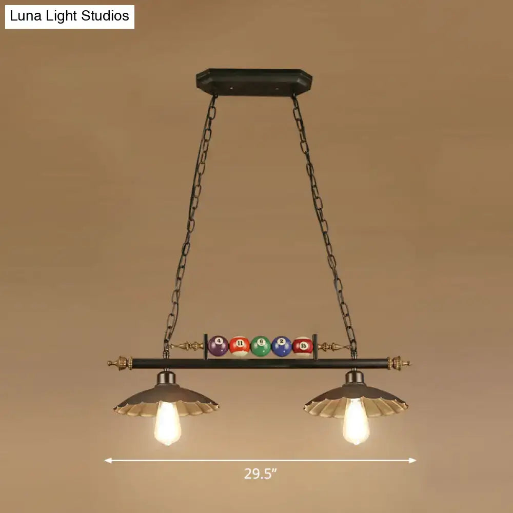 Industrial black and brass billiard ball light dining room fixture