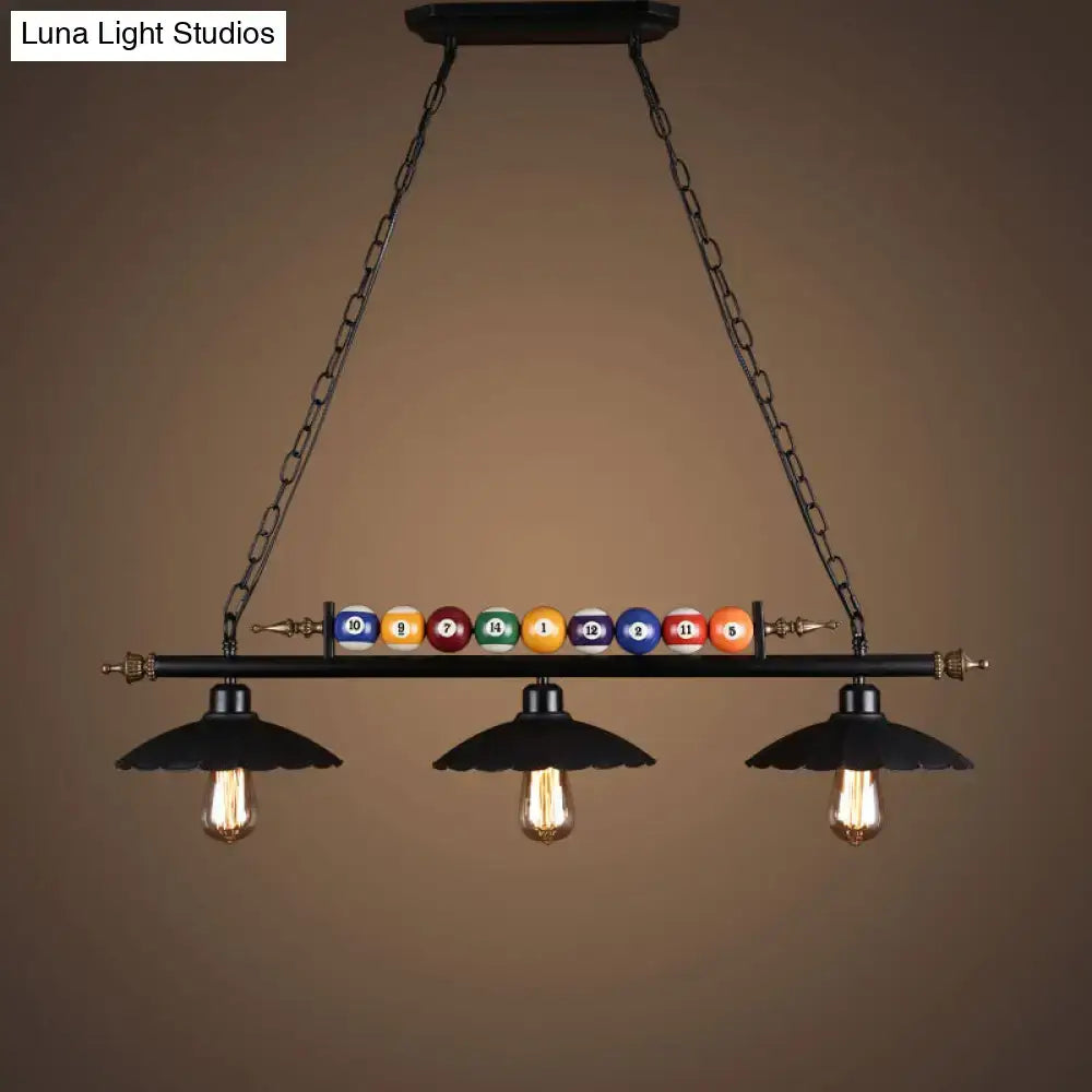 Industrial black and brass billiard ball light dining room fixture
