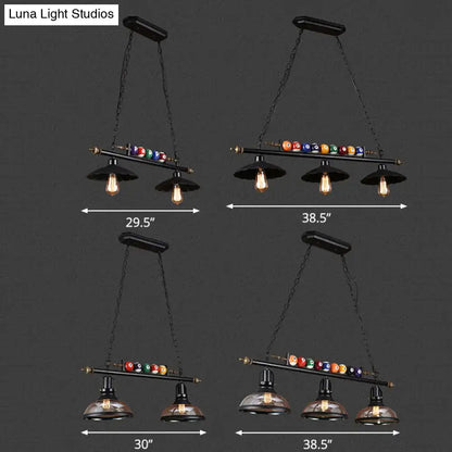 Industrial black and brass billiard ball light dining room fixture