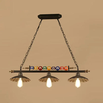 Industrial black and brass billiard ball light dining room fixture