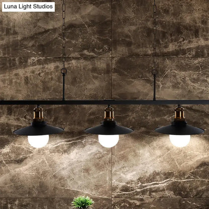 Industrial black and brass flat shade island light kitchen pendant