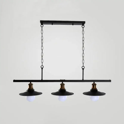 Industrial black and brass flat shade island light kitchen pendant