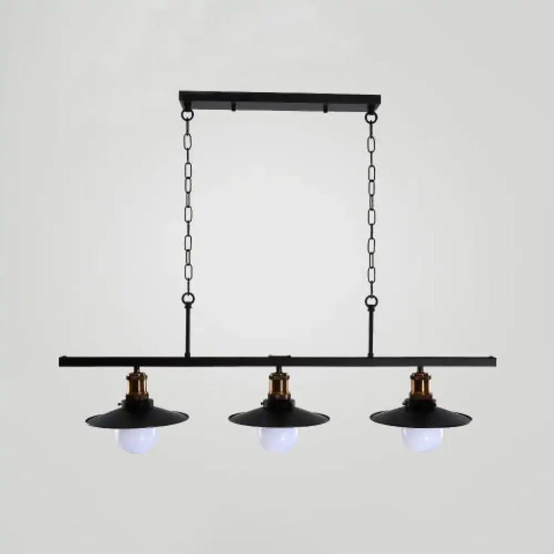 Industrial black and brass flat shade island light kitchen pendant