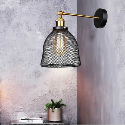 Industrial black and brass led cage wall sconce living room light