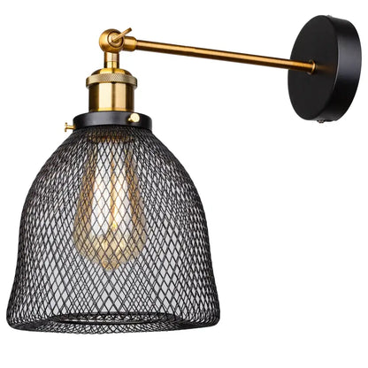 Industrial black and brass led cage wall sconce living room light