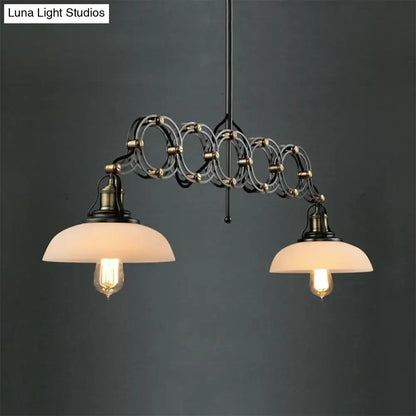 Industrial black and brass opal glass pendant light kitchen island